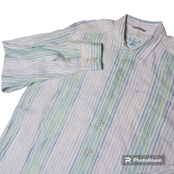 Tommy Bahama Men's Large Striped Long Sleeve Button Up Shirt 100% Linen Relax - Picture 1 of 8